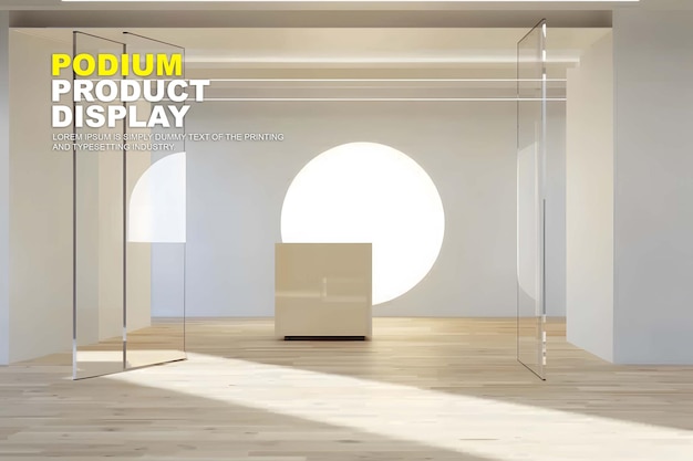 PSD modelagem de exibição de cena de pódio para apresentação de produto cena interior para vitrine de produto