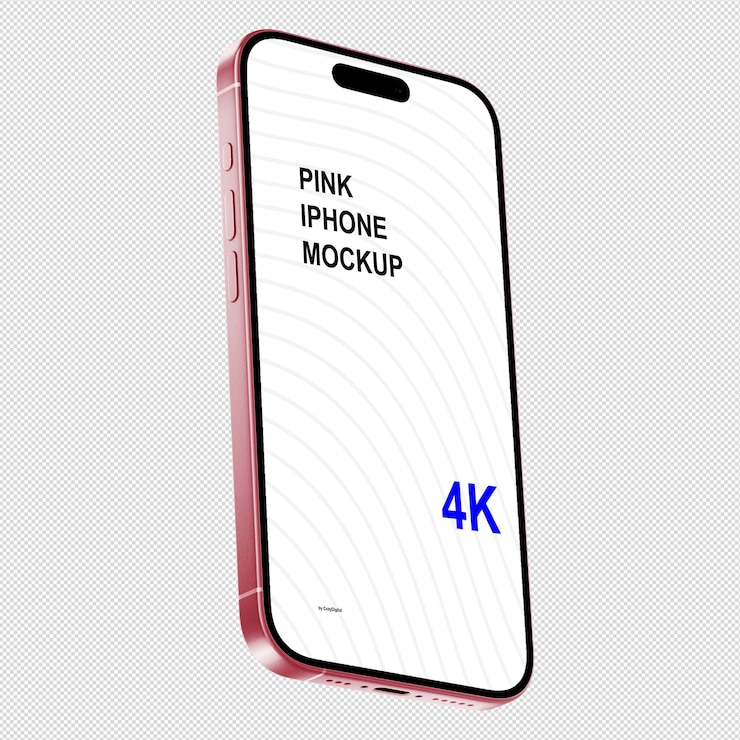PSD modelagem de iphone rosa sem fundo visualização de estilo isométrico