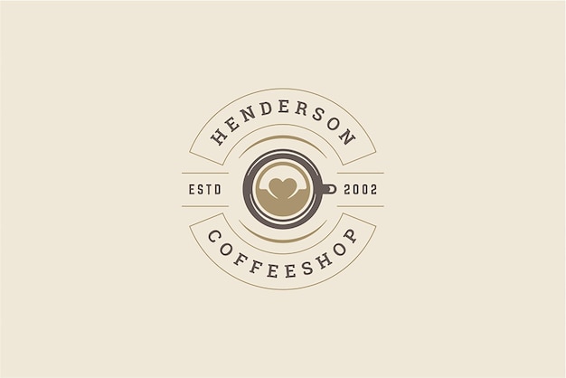 Modelagem de logotipo vintage de coffeeshop premium desenho fita circular com forma de coração de xícara de café