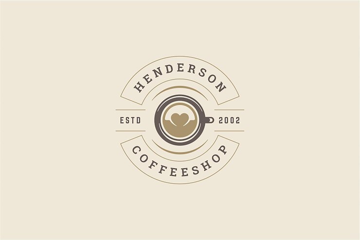 PSD modelagem de logotipo vintage de coffeeshop premium desenho fita circular com forma de coração de xícara de café