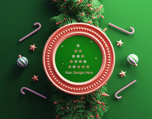 Modelagem de moldura de Natal com fundo decorativo ou modelagem de ano novo com fundo de Natal