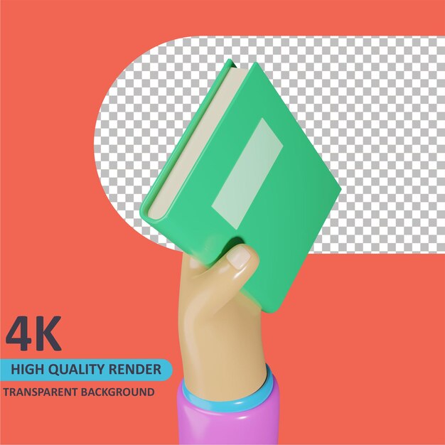 PSD modelagem de objeto 3d render mão segurando livro