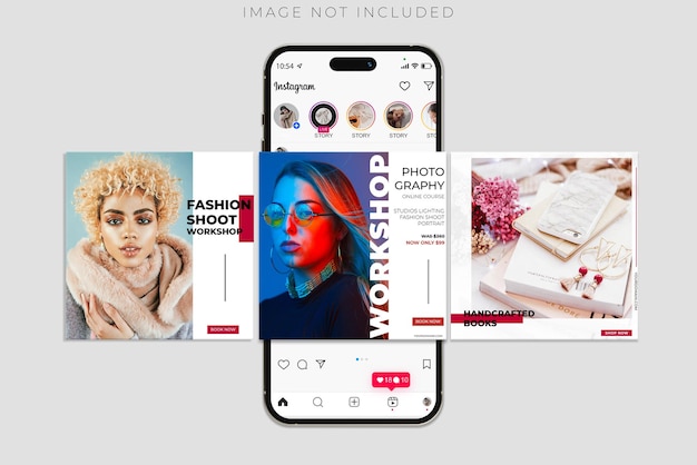 Modelagem de página de aplicativo móvel de mídia social para feed de postagem de carrossel de usuário
