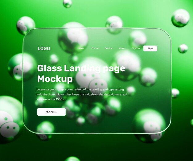 PSD modelagem de página de destino 3d com efeito de morfismo de vidro ou modelagem de apresentação de interface web 3d