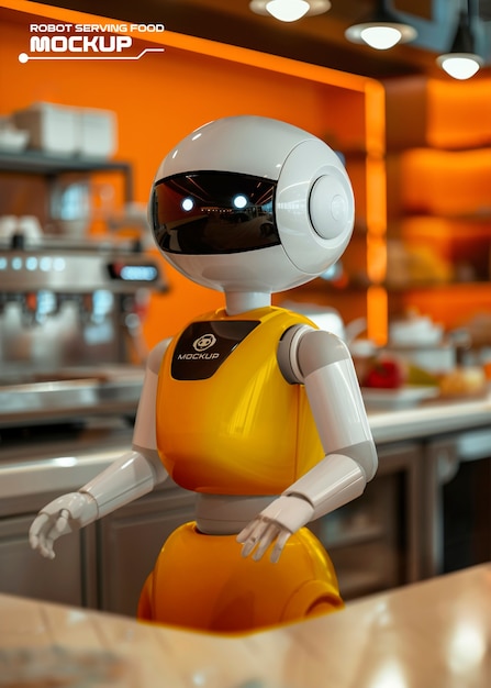 PSD modelagem de robô servindo comida e bebidas