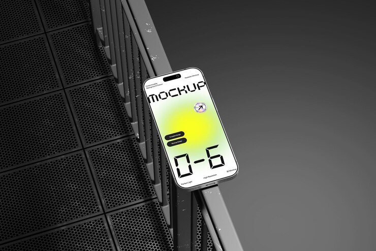 PSD modelagem de smartphone com exibição de gradiente de néon