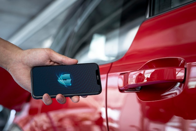 Modelagem de tela de telefone desbloqueando porta do carro psd