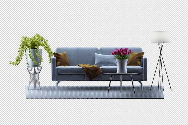 Modelagem interior de sofá em 3D isolada