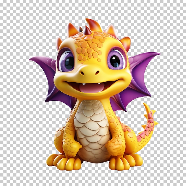 PSD modèle 3d de dessin animé de dragon jaune et violet