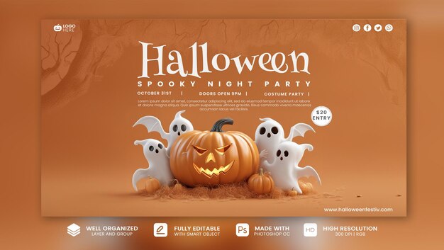 Modèle 3D d'Halloween mignon Médias sociaux