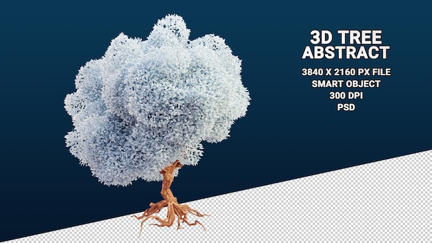 Modèle 3d isolé d'arbre avec des feuilles blanches abstraites sur fond transparent