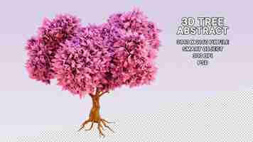 PSD modèle 3d isolé d'arbre avec des feuilles roses abstraites sur fond transparent