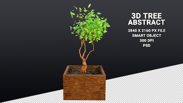 Modèle 3d Isolé D'un Buisson Dans Un Pot Avec Des Feuilles Vertes Abstraites Sur Fond Transparent