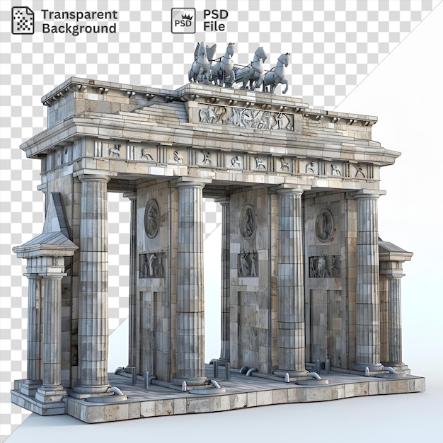 Modèle 3d Premium De La Porte De Brandebourg Avec Une Statue Grise Et Un Cheval Gris Sur Un Ciel Blanc