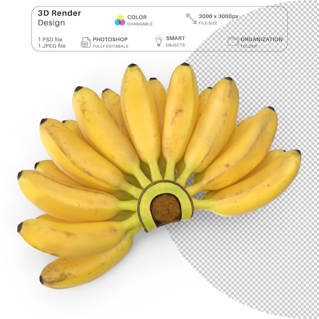 Modèle 3D réaliste de banane jaune pour l'affichage des aliments