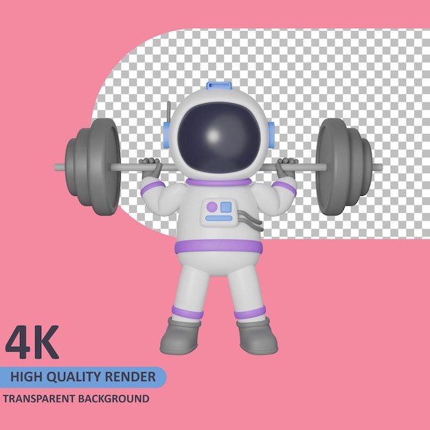 Modèle 3D rendant l'astronaute enfant faisant l'haltérophilie vue de face