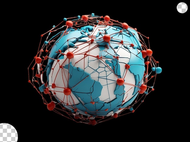 PSD un modèle 3d d'un réseau ressemblant en png transparent en forme de terre