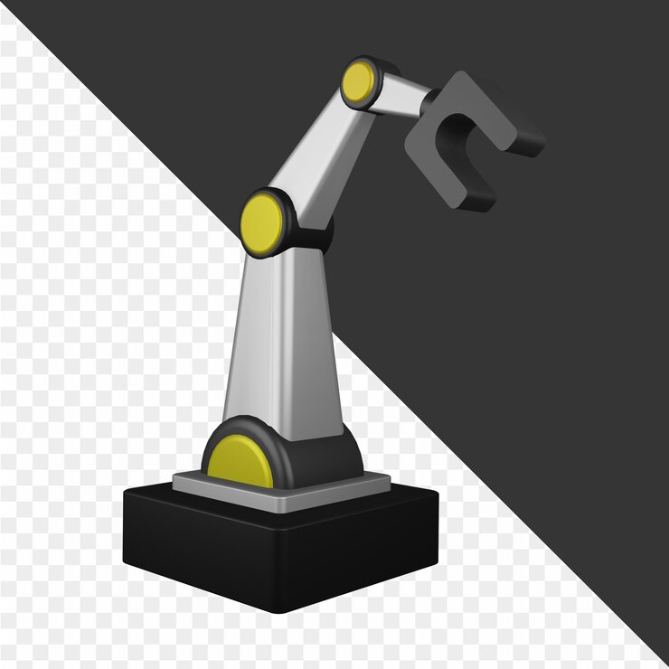 PSD un modèle 3d d'un robot avec un bras jaune qui dit " t " sur lui