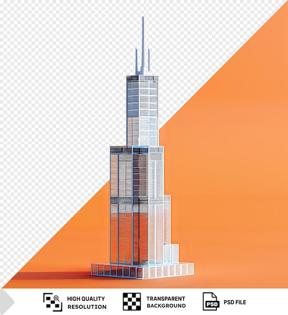 PSD modèle 3d transparent du pont aérien de la tour willis avec une haute tour et une petite fenêtre