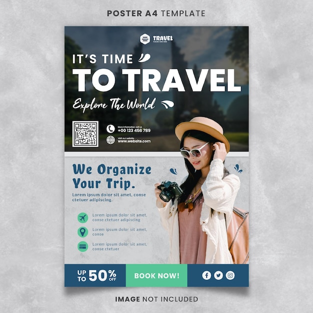 Modèle A4 d'affiche d'agence de voyage prêt à imprimer
