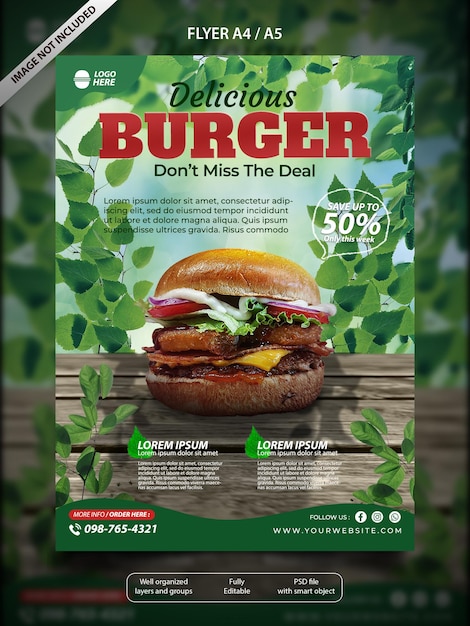 Modèle A4 d'affiche de hamburger