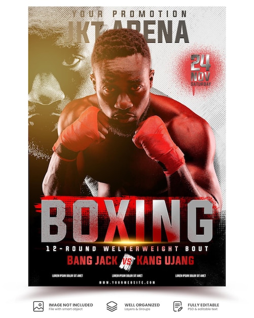 PSD modèle a4 d'affiche de sport de boxe