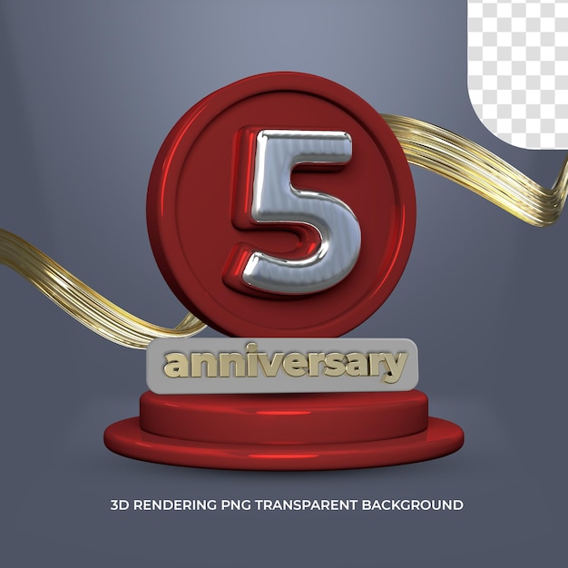 Modèle D'affiche 5 Anniversaire Rendu 3d Fond Transparent