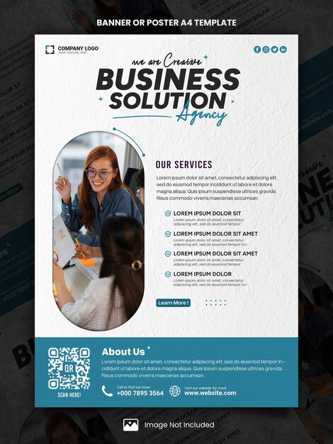 PSD modèle d'affiche a4 ou de bannière light blue creative business solution ads