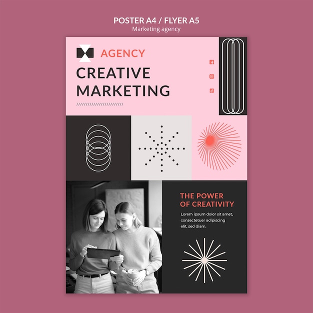 PSD modèle d'affiche d'agence de marketing design plat