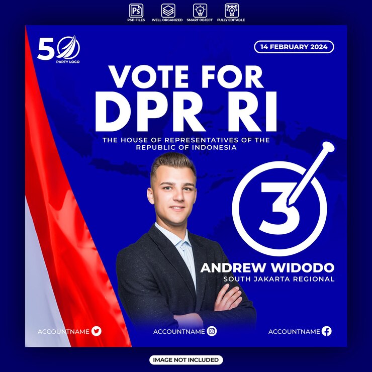 PSD modèle d'affiche ou de bannière électorale de la démocratie indonésienne