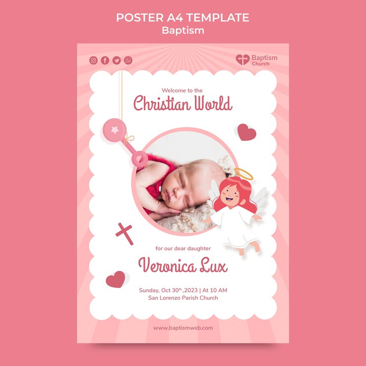 PSD modèle d'affiche de baptême design plat