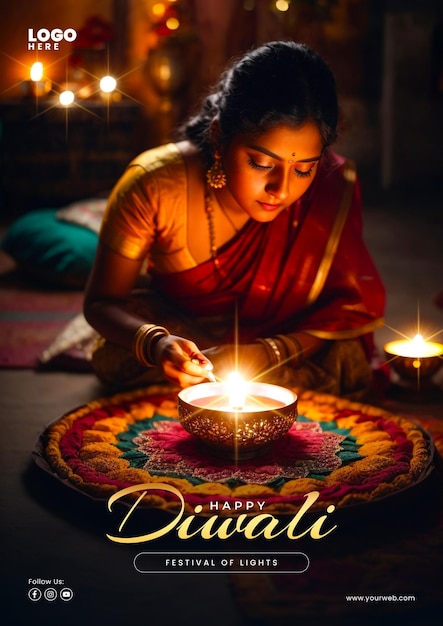 PSD modèle d'affiche de célébration de joyeux diwali