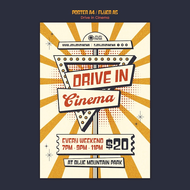 PSD modèle d'affiche de cinéma drive in