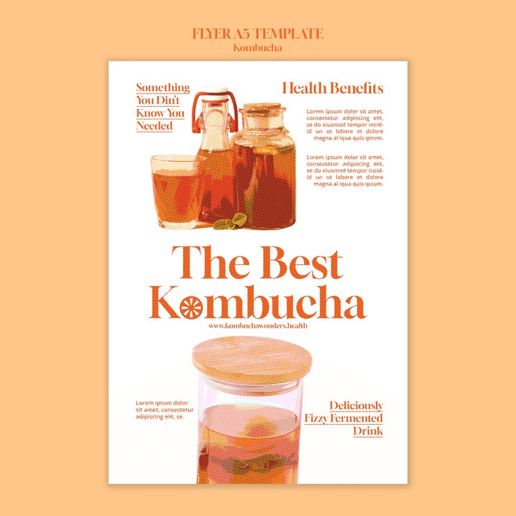 PSD modèle d'affiche de délicieux kombucha