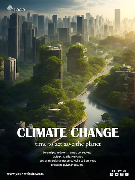 PSD modèle d'affiche et de dépliant sur le changement climatique au design plat