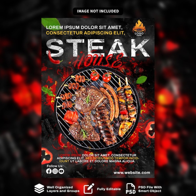 PSD modèle d'affiche du barbecue steak house