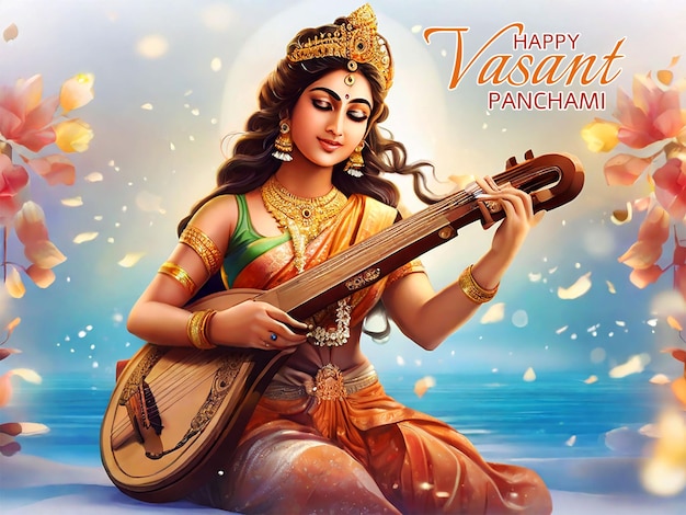 PSD modèle d'affiche du festival vasant panchami avec la bonté saraswati