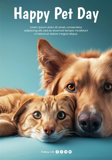 Modèle D'affiche Du Jour De L'animal De Compagnie Avec Un Chien Et Un Chat Isolés En Arrière-plan