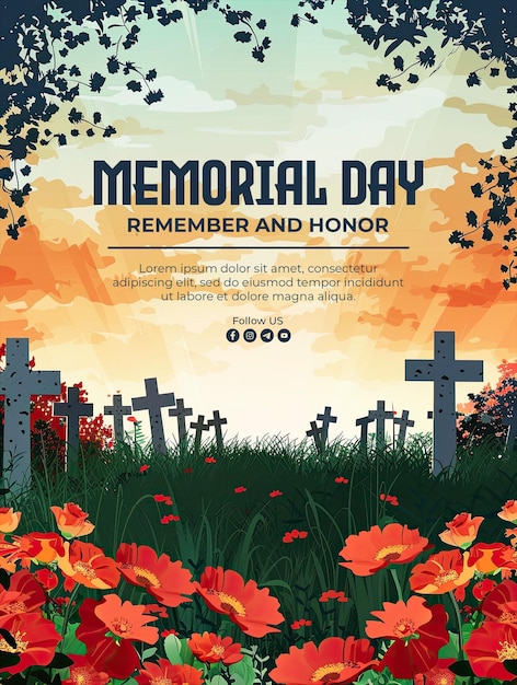PSD modèle d'affiche du jour du mémorial avec arrière-plan du drapeau américain