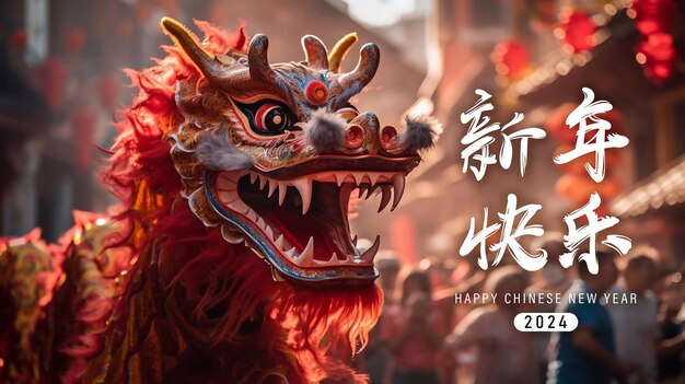 PSD modèle d'affiche du nouvel an chinois 2024 le signe du zodiaque du dragon