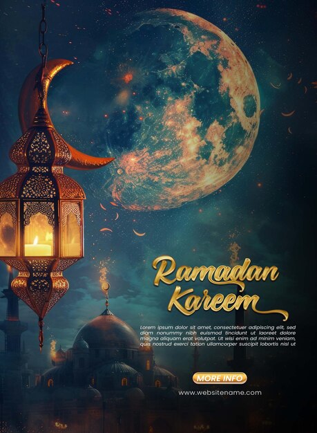 Modèle D'affiche Du Ramadan Ou Modèle D'annonce Des Médias Sociaux Du Ramadan Avec Une Grande Lanterne