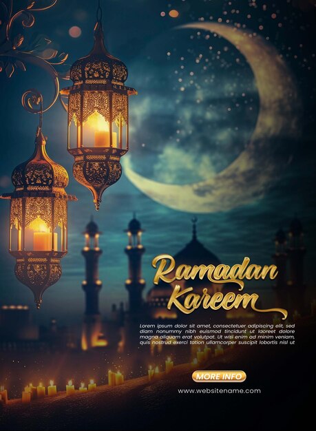 PSD modèle d'affiche du ramadan ou modèle d'annonce des médias sociaux du ramadan avec une grande lanterne