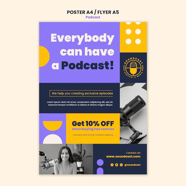 PSD modèle d'affiche d'écoute de podcasts