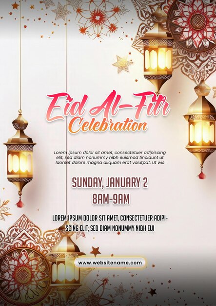PSD modèle d'affiche d'eid al-fitr avec motif mandal et lampe du ramadan affiche du ramadan