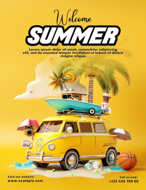 PSD modèle d'affiche d'été de bienvenue psd avec fond de vacances d'été d'accueil avec lettre de typographie