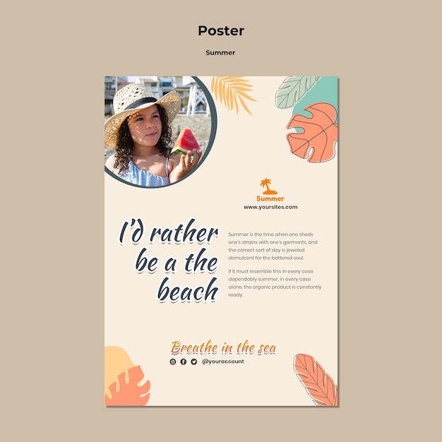Modèle d'affiche d'été avec des feuilles colorées