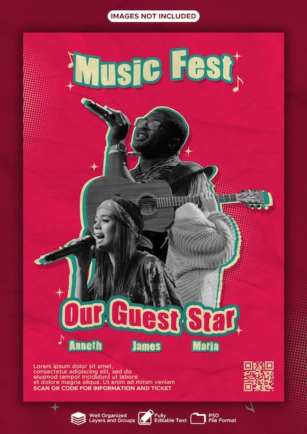 Modèle d'affiche d'événement musical avec image et texte de style ancien et classique entièrement modifiables