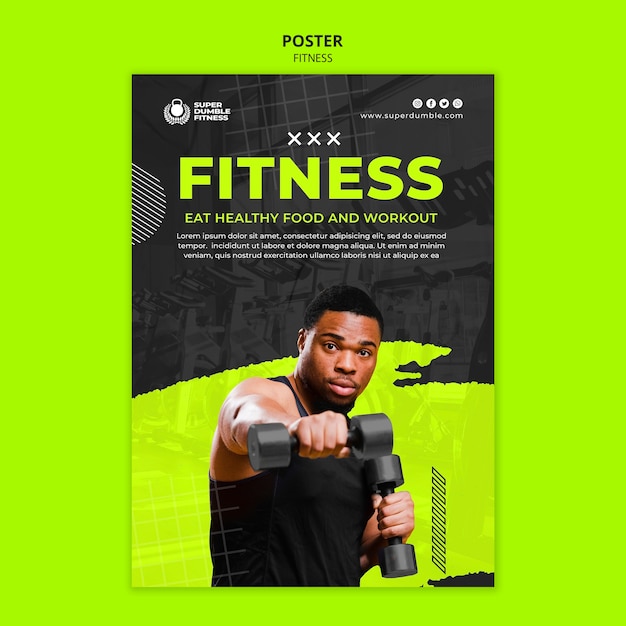 Modèle d'affiche de fitness et de gym design plat