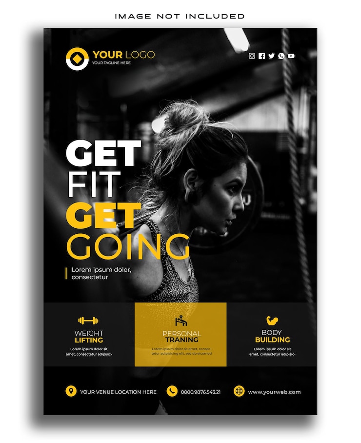 PSD modèle d'affiche de fitness et de gymnase à design plat