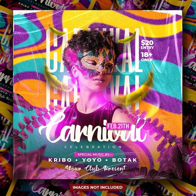 PSD modèle d'affiche de flyer de fête de carnaval brésilien psd